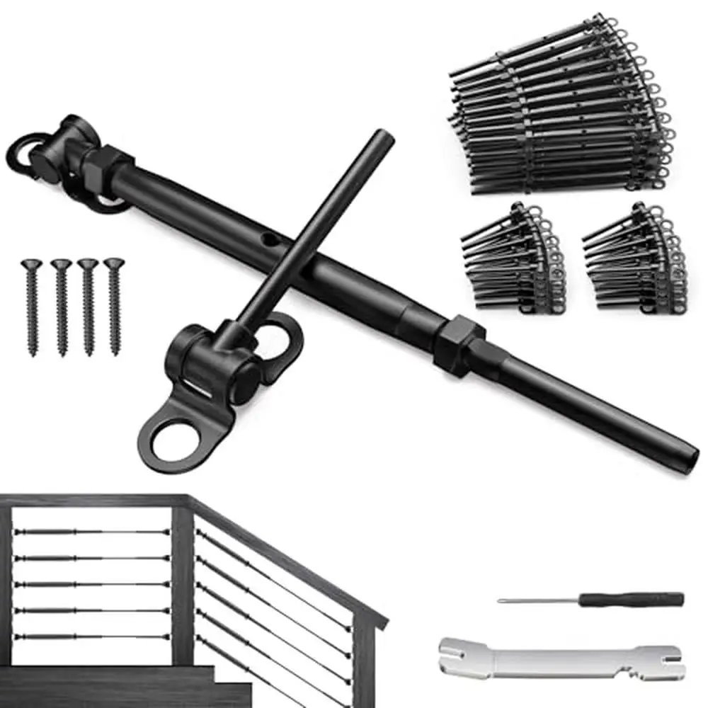 Black Stainless Steel 1/8" Cable Railing Hardware Kit 50 Pack Adjustable Angle Wood Posts Kit Swage End Fittings Lag Screws