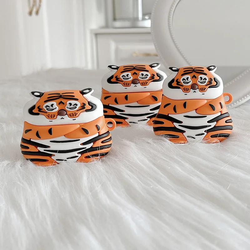 

Fashion Cute Angry Proud and Charming Little Tiger Bluetooth Headset Cover for Airpods 1 2 3 Pro Silicone Airpods Case