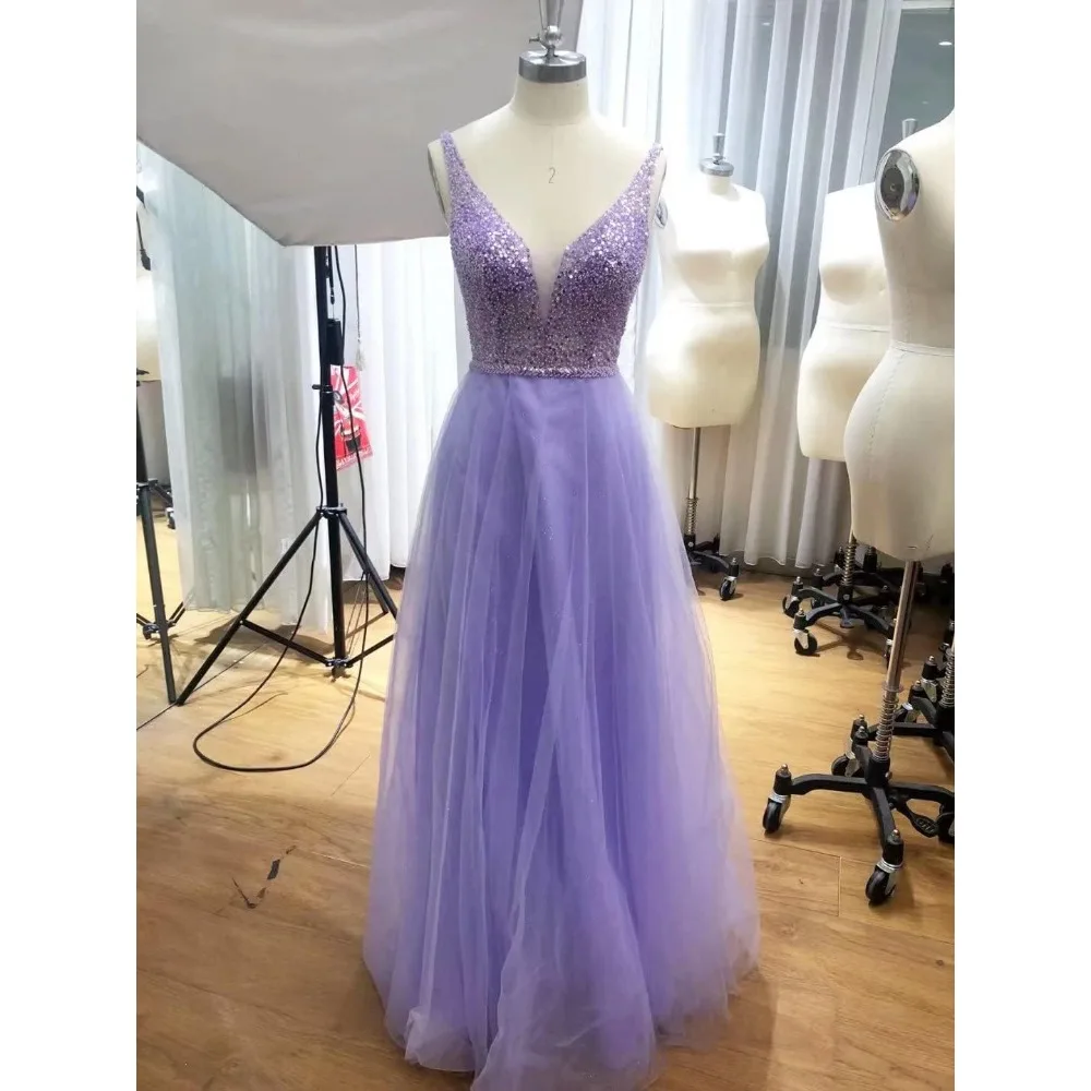 

Wakuta Tulle Crystal Beaded Prom Dresses Sexy Deep V Neck Backless Formal Evening Dresses Ball Gown vestidos de luxo para festa