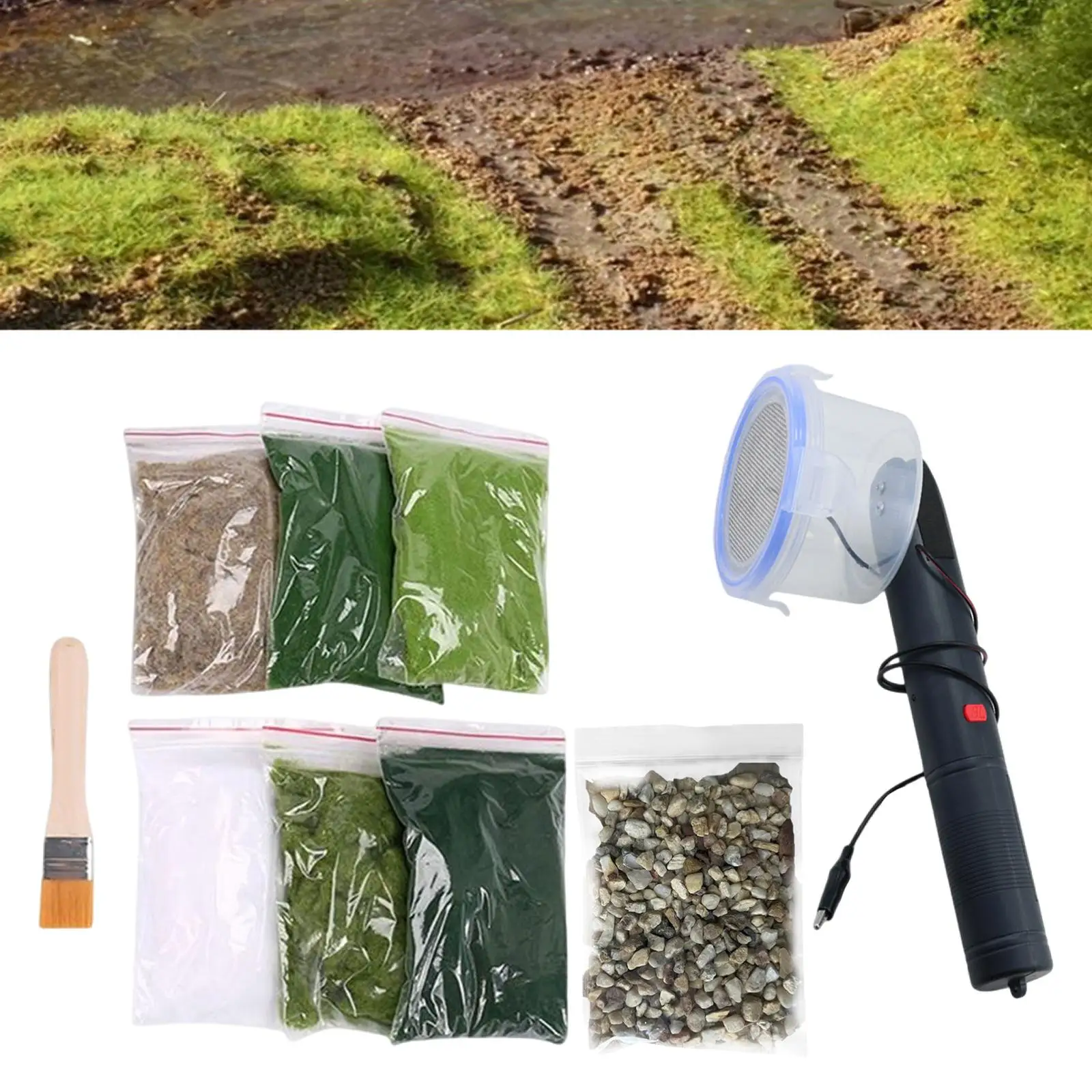 미니어처 장면 모델용 정적 잔디 어플리케이터, DIY 프로젝트, 철도 지형 모델링, 디오라마 레이아웃