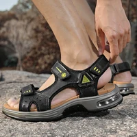 Sandales d'été en cuir véritable pour hommes, chaussures décontractées respirantes, Design à la mode, sandales de plage en plein air à fond souple, grande taille 46, nouvelle collection 5