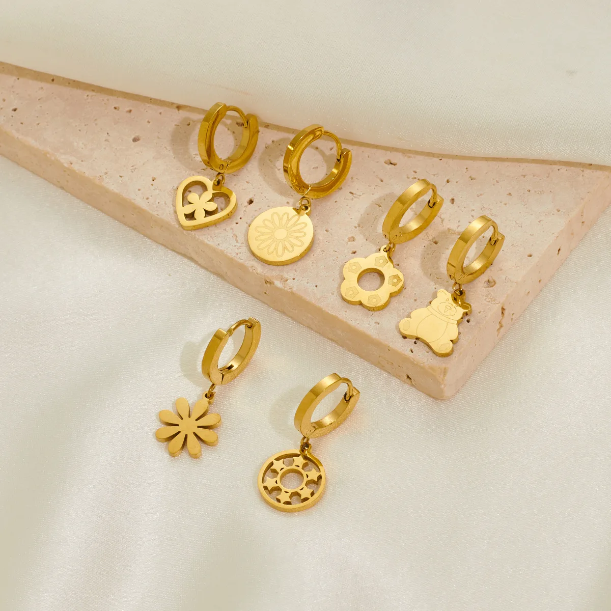 Chic Stylish Trendy Stainless Steel 6 Pieces Set Bear Flowers Earring for Women Cute Exquisite Jewelry Gifts Wholesale 2