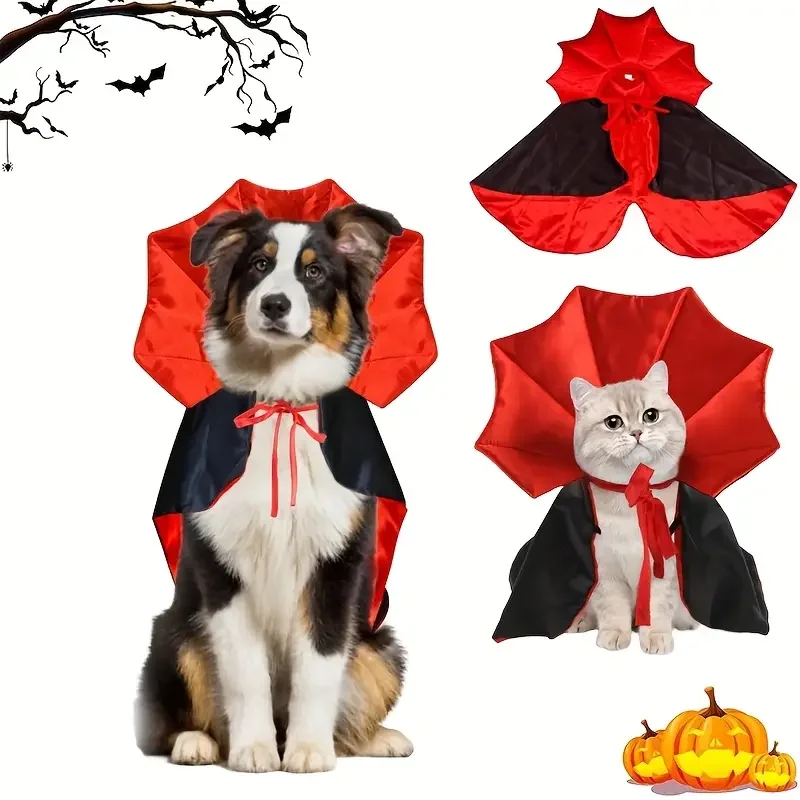 Red Black Adjustable Vampire Cape Costume for Cats Dogs