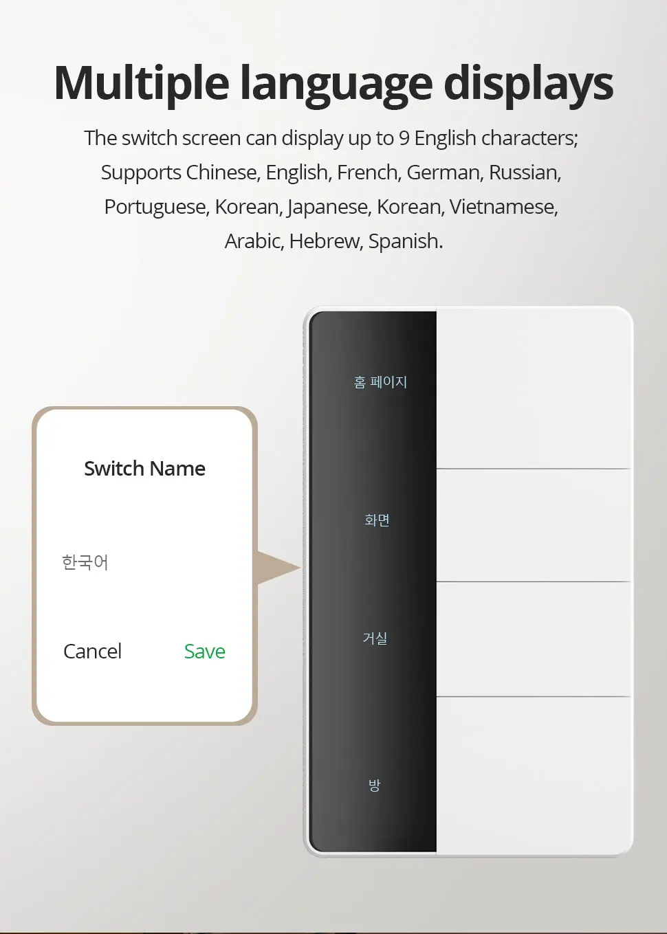 Zemismart Zigbee DIY Name Switch with Display Screen Panel Big Push Button Wall
