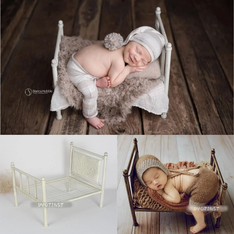 

Dvotinst Newborn Photography Props for Baby Iron Posing Mini Bed Vintage Cribs Fotografia Accessories Studio Shoots Photo Props