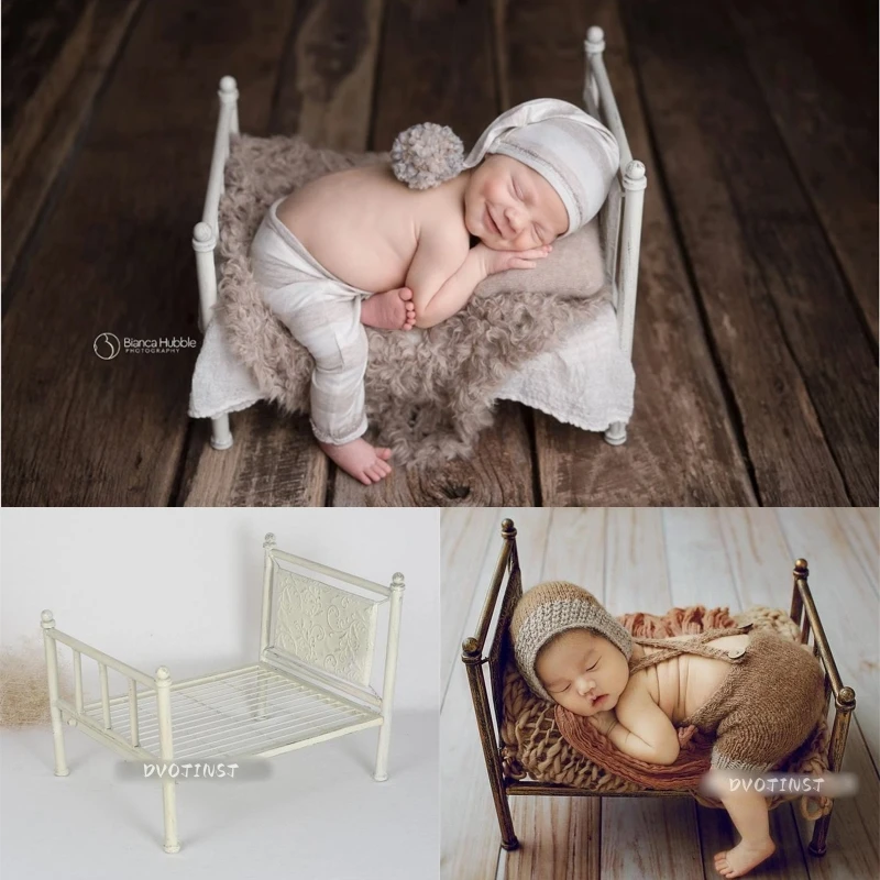 Dvotinst Newborn Photography Props for Baby Iron Posing Mini Bed Vintage Cribs Fotografia Accessories Studio Shoots Photo Props