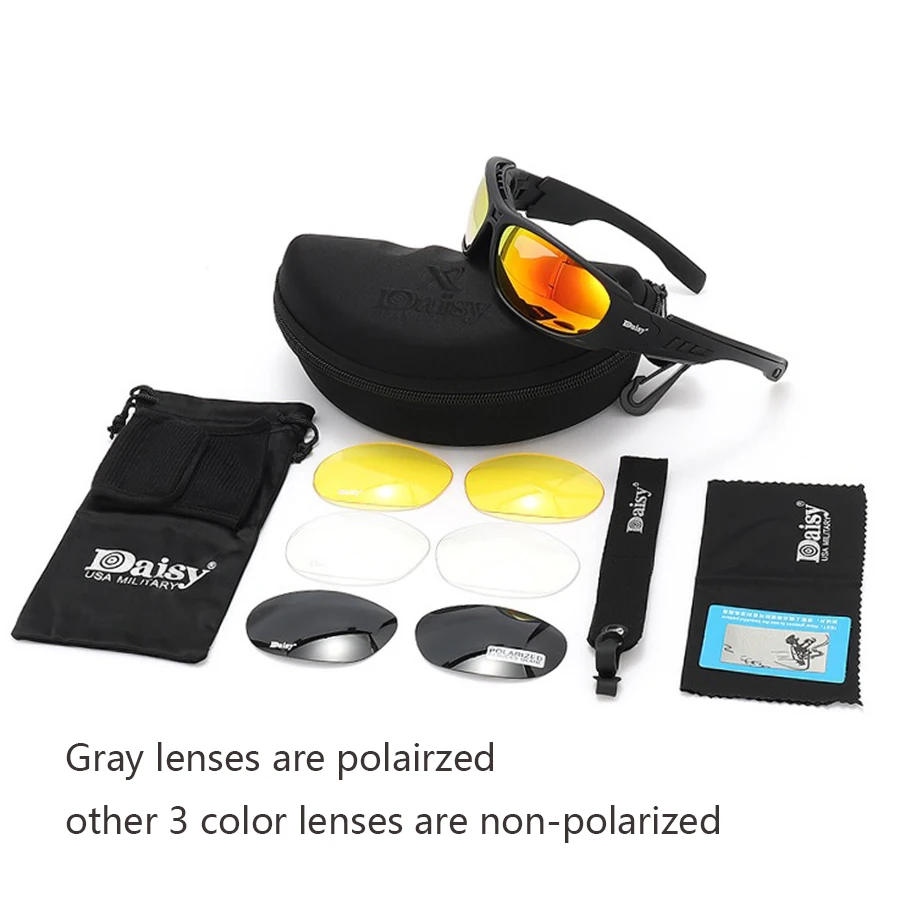 Daisy C6 Tactical Polarized Glasses Military Goggles Army Sunglasses with 4 Lens Original Box Men Shooting Hiking Eyewear Gafas