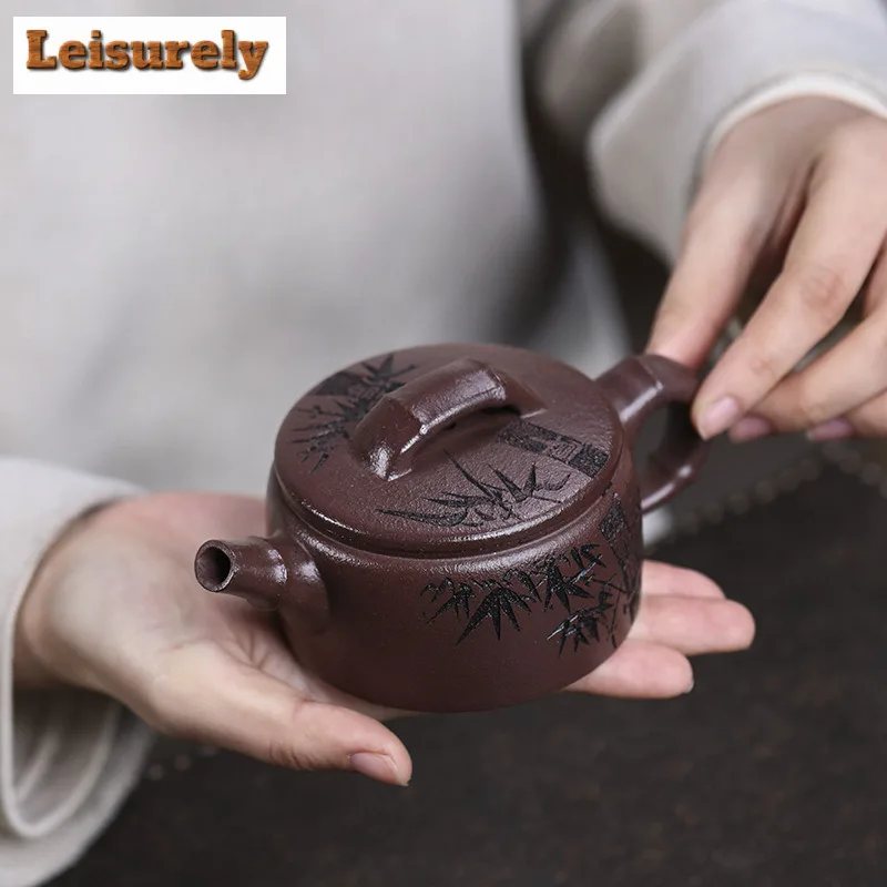 160ml Creative Yixing Purple Clay Teapots Handmade Fragrant Bamboo Pot Raw Ore Purple Mud Tea Making Kettle Zisha Tea Set Craft