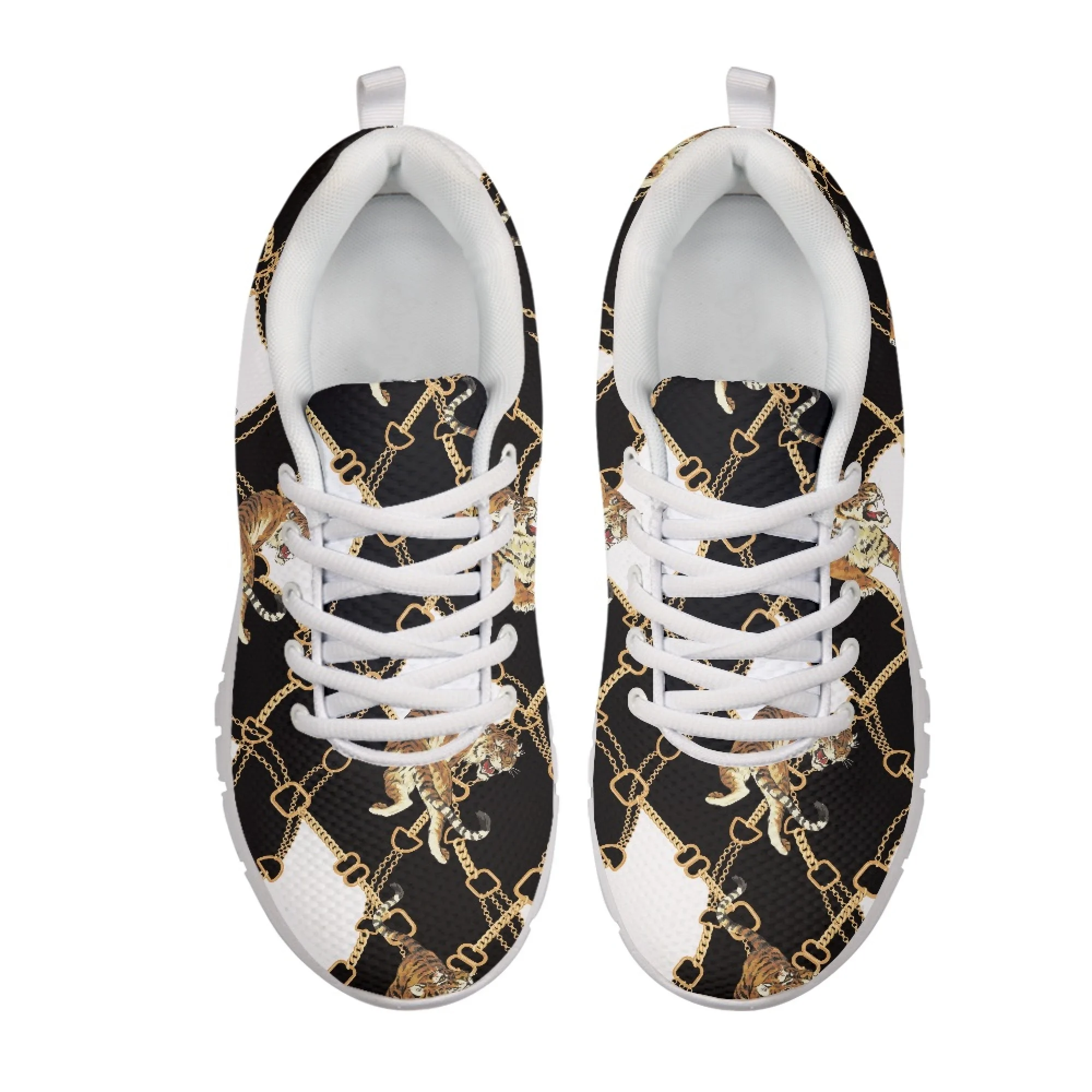 Yikeluo Men Baroque Chain Tiger Print Casual Sneakers Breathable Sport Flat Shoes for men Lightweight Lace Up Footwear Zapatos