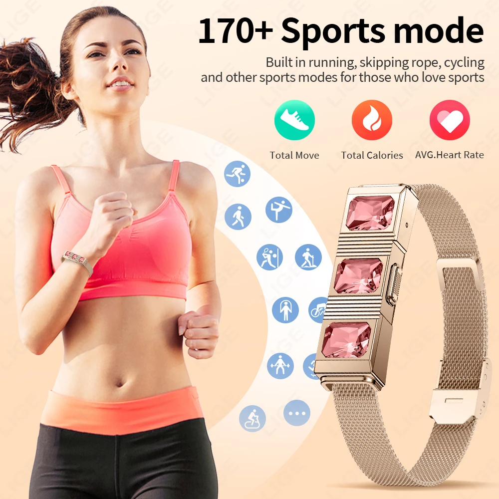 Fashion Rhinestone Smart Bracelet Health Tracker Sleep Heart Rate Monitor Sport Band Smart Watch 1ATM Waterproof For Android IOS