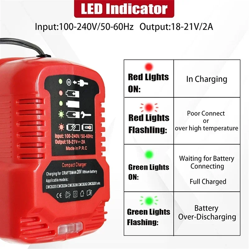 100-240V Li-ion Mini Compact Charger Compatible for Craftsman 20V Li-ion Battery CMCB206 CMCB205 CMCB204 CMCB202 CMCB201 charger adapter battery charger battery charger adapter