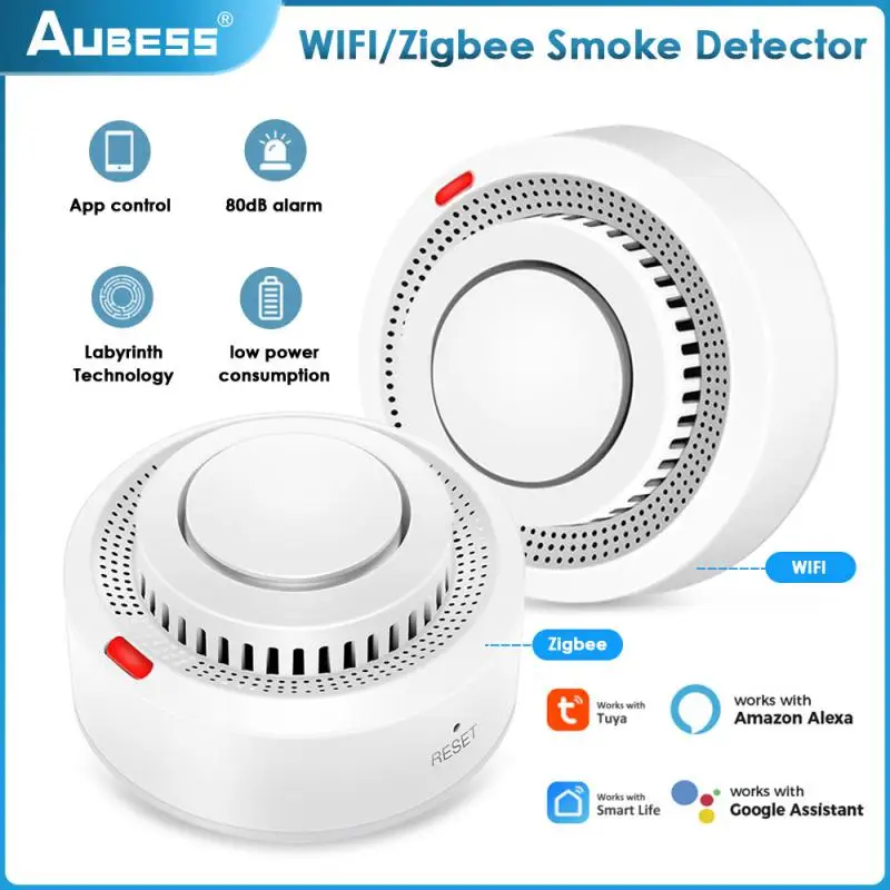 Tuya WiFi/Zigbee Smoke Detector Alarm Sensor Fire Detection Fire Alarm APP Remote Control Home Security Assistant Accessories tuya app remote control wifi gsm alarm system home security alarm sensor pir detector door contact