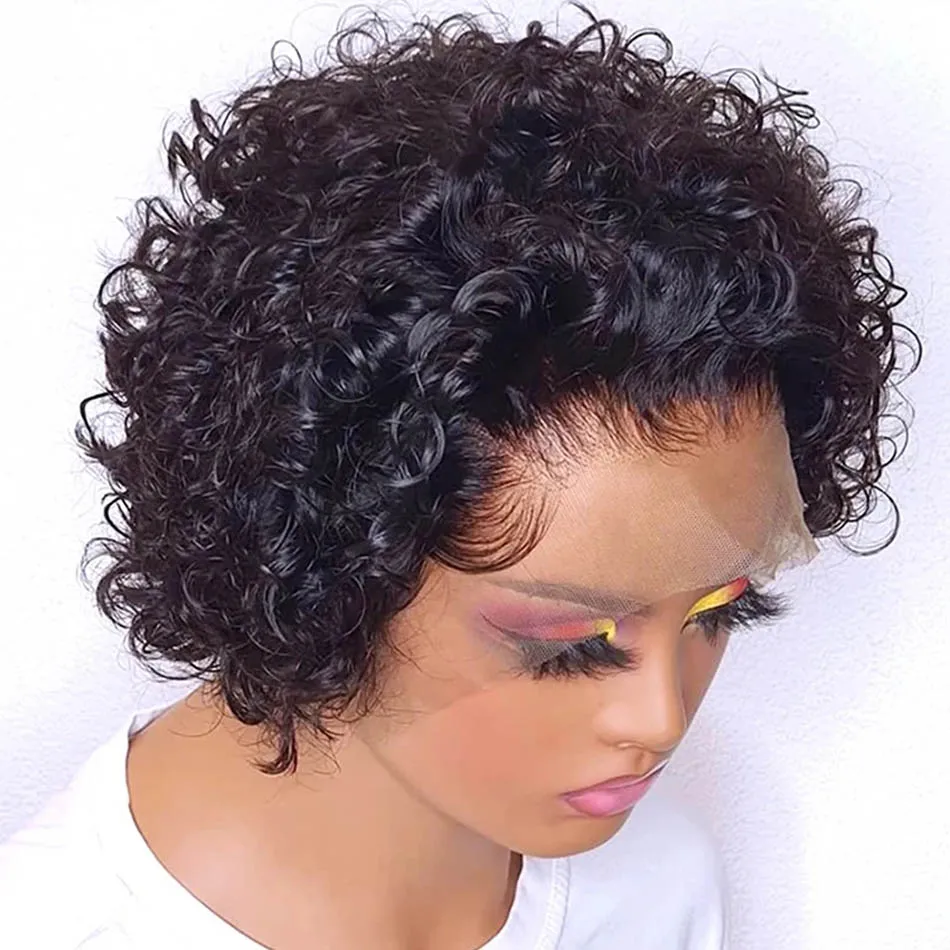 Pixie Curls 100% Human Hair 13x4 Lace Frontal Wigs Pixie Cut Short Bob Human Hair Wig Transparent Lace Front Wig