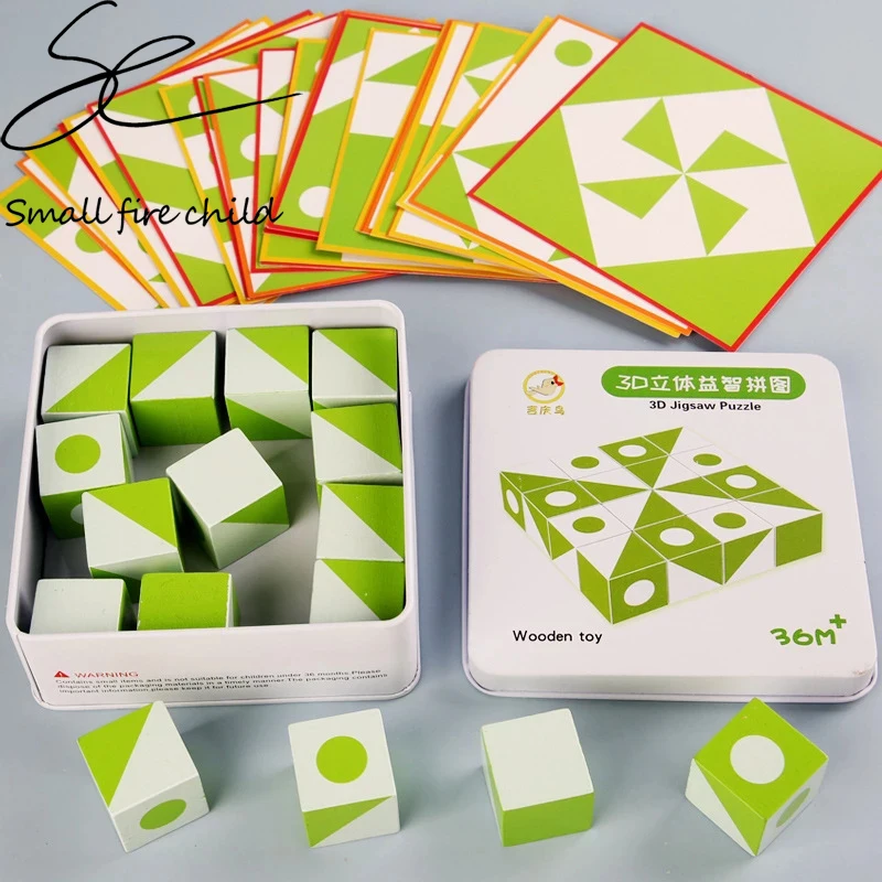 Montessori Holz Geometrie Blöcke Puzzle Kinder Pädagogisches Spielzeug 