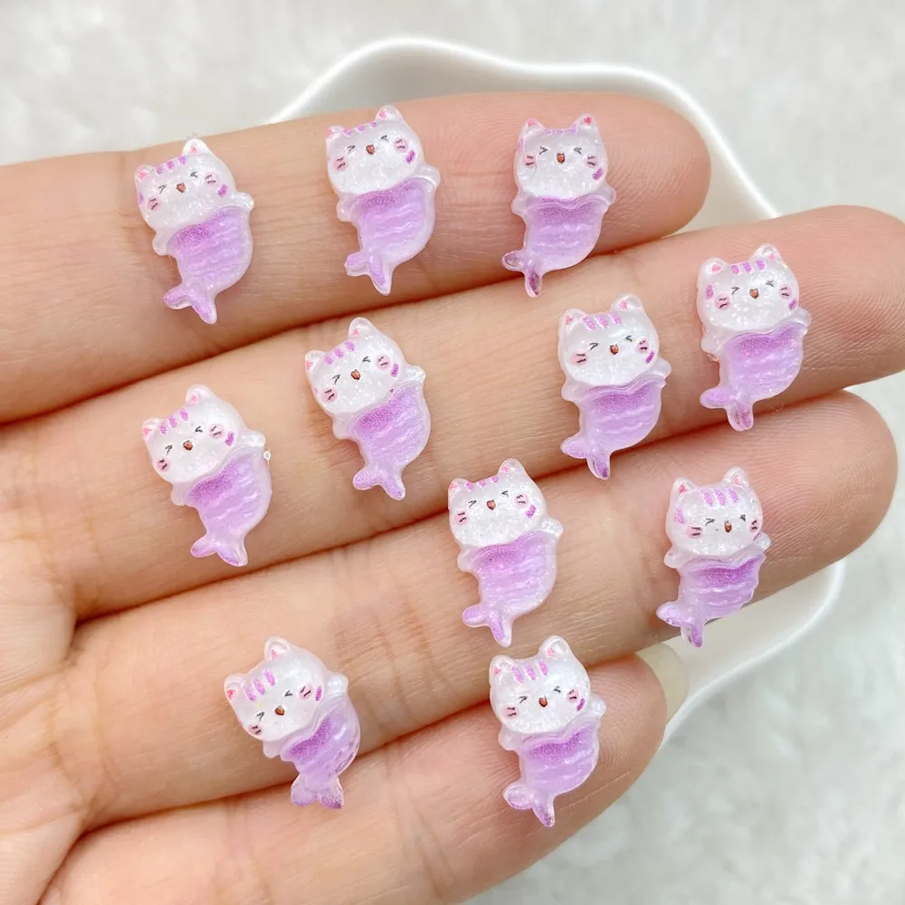 50Pcs Neue Nette Harz Mini Kleine Katze Meerjungfrau Serie Flache Rückseite Maniküre Teile Verzierungen Für Haar Bögen Zubehör – Detail 9
