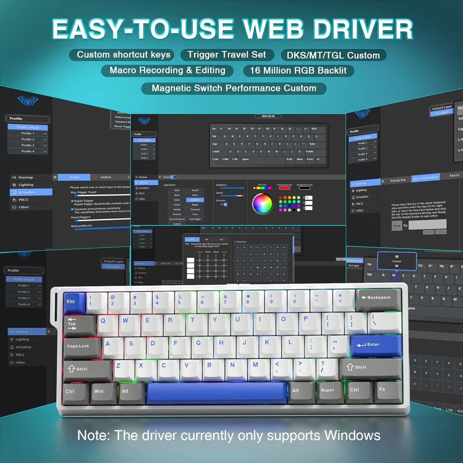 AULA WIN60 HE Pro Max 유선 기계식 키보드 60% 핫스왑 홀 이펙트 마그네틱 스위치 8000Hz RGB 저지연 게이밍 키보드