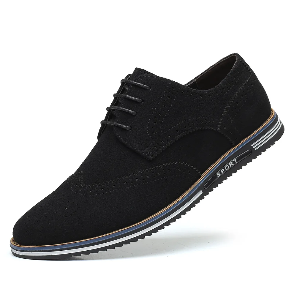 Men's Classic Retro Brogue Shoes Mens Lace-up Suede Leather Casual Shoes Men Light Comfortable Driving Flats
