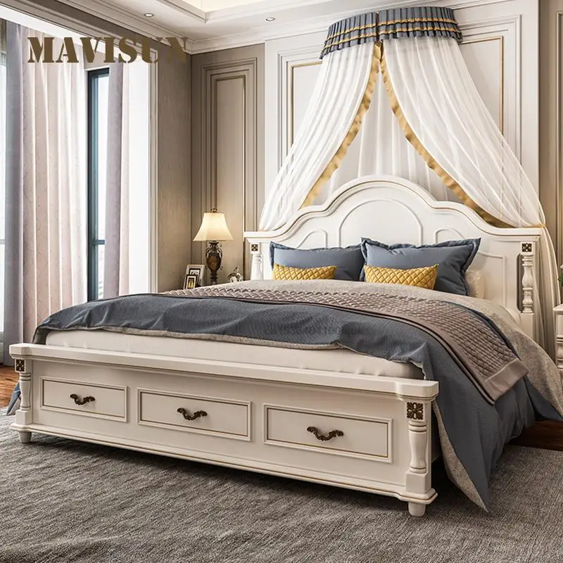American Type Double Bed Master Bedroom Modern Contracted Wedding Bed Wooden Furniture European Type 1.8 Meters Princess