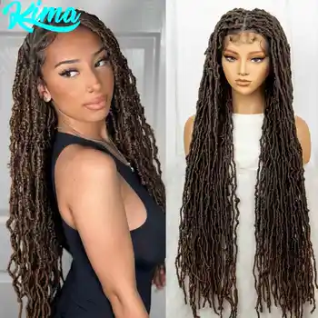 36inch Ombre Faux Locs Braided Lace Wig Dreadlock Locs Braided Wigs Synthetic Knotless Box Braids Wig for Women With Baby Hair