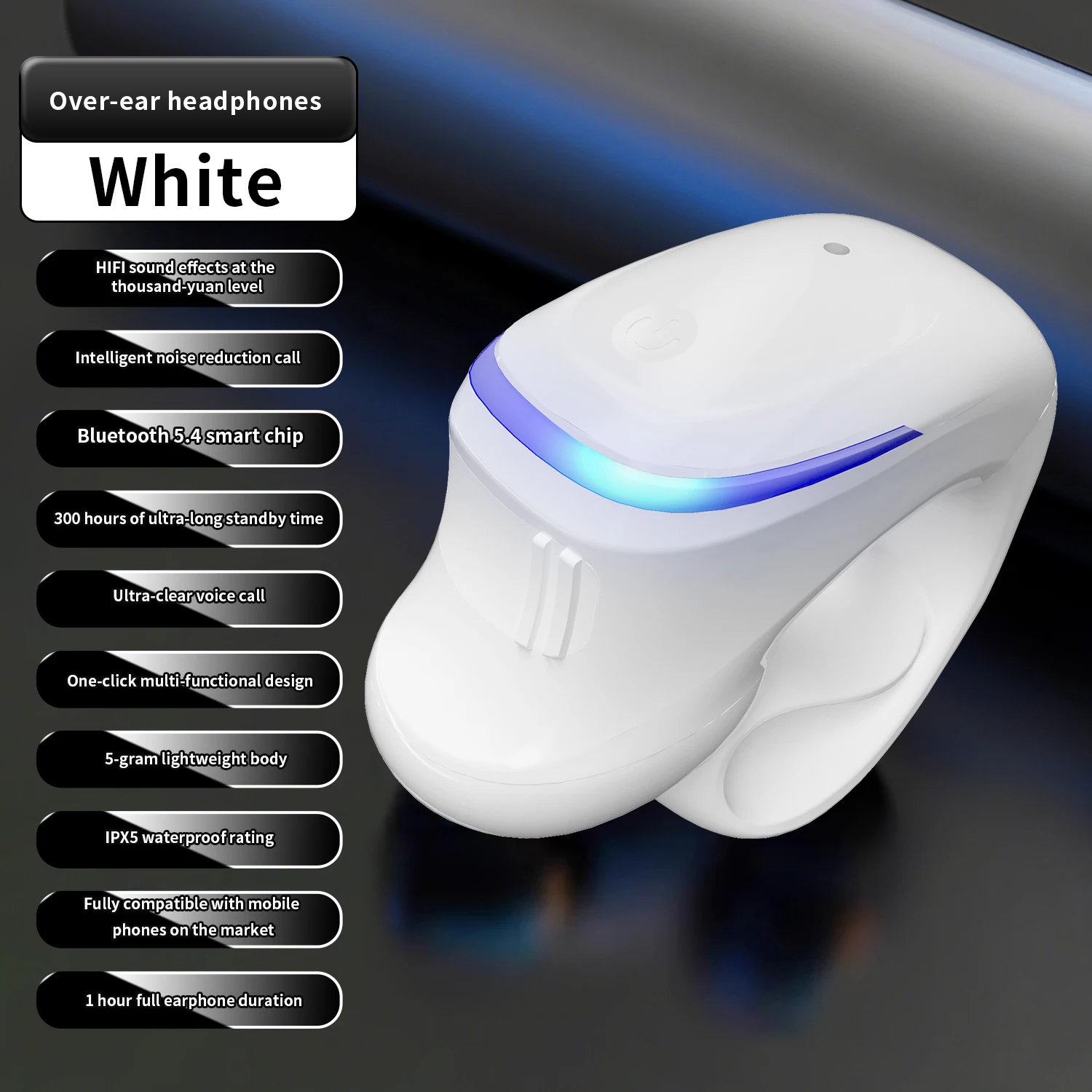Bluetooth 5.3 Ear Clip Headset with HiFi Stereo and Touch Control