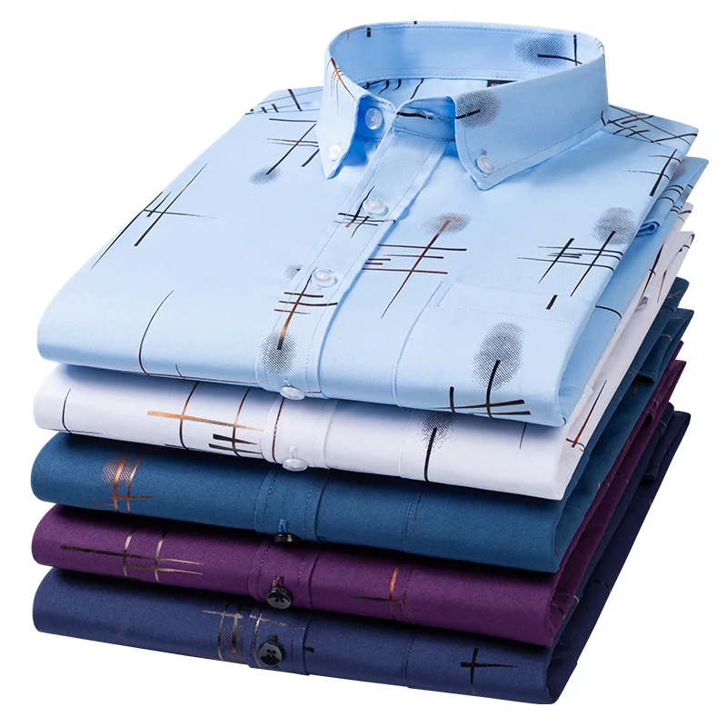 Men's Non-iron Shirts Business Casual Bronzing Long Sleeved Regular Fit Shirts Spring and Autumn New Fashion Print Top Clothing