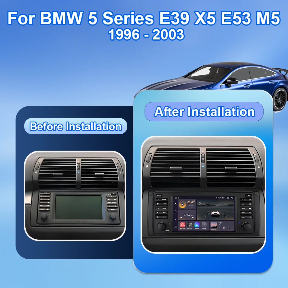 Autoradio Android Auto da 7 pollici con GPS e navigazione per BMW Serie 5 E39 X5 E53 M5 1996-2003, lettore multimediale video 4G WIFI, non 2 Din - immagine 2