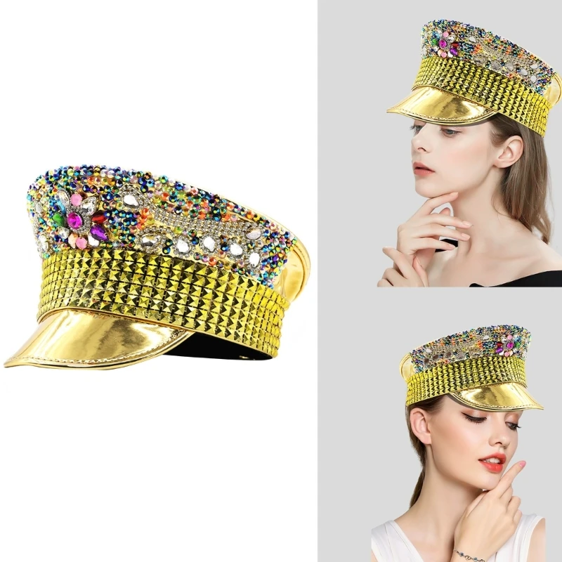 

Glittering Rivet Studded Hat DanceParty Top Hat Women Night Club Hat