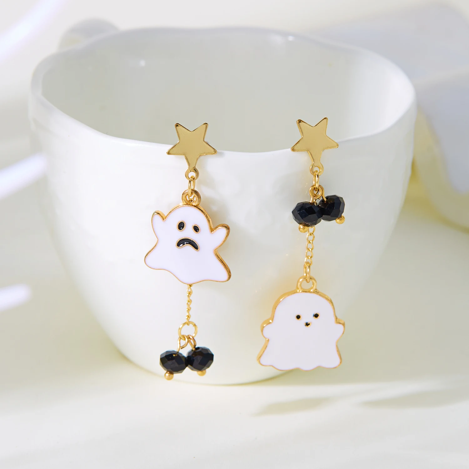 Niedliche Cartoon-Geist-Halloween-Tropfenohrringe für Frauen, Punk, Spinnennetz, Fledermaus, schwarze Katze, asymmetrische Ohrringe, Party-Schmuck, Geschenk – Detail 13