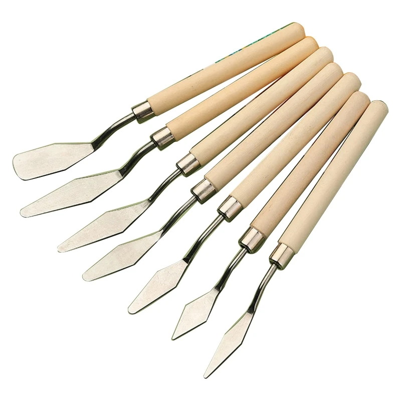

Painting Mixing Scraper Knife Painting Art Spatula with Wood Handle Knife Tools for Oil Canvas Art Student 7 Pc