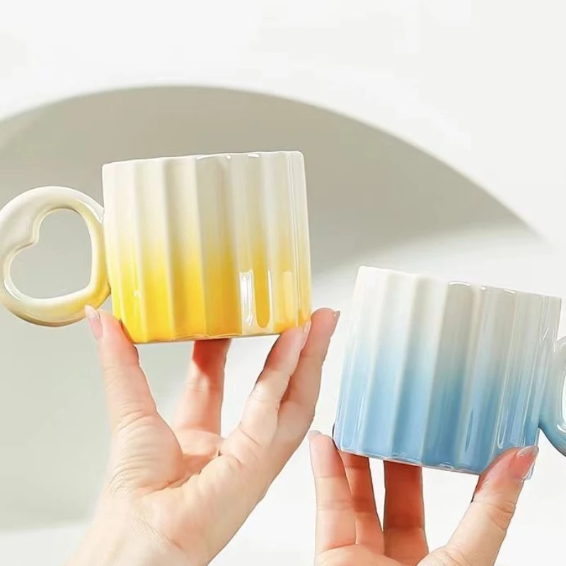 

Nordic Love Vertical Pattern Ceramic Mug Home Office Water Cup High Beauty Gradient Coffee Cups Mugs Sets