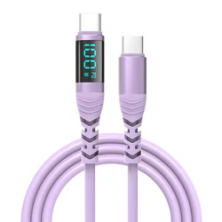 High - Power 240W USB - C Charging Cable with Smart LED Display and E - Marker Chip - 0.5m (100W Purple C - C)