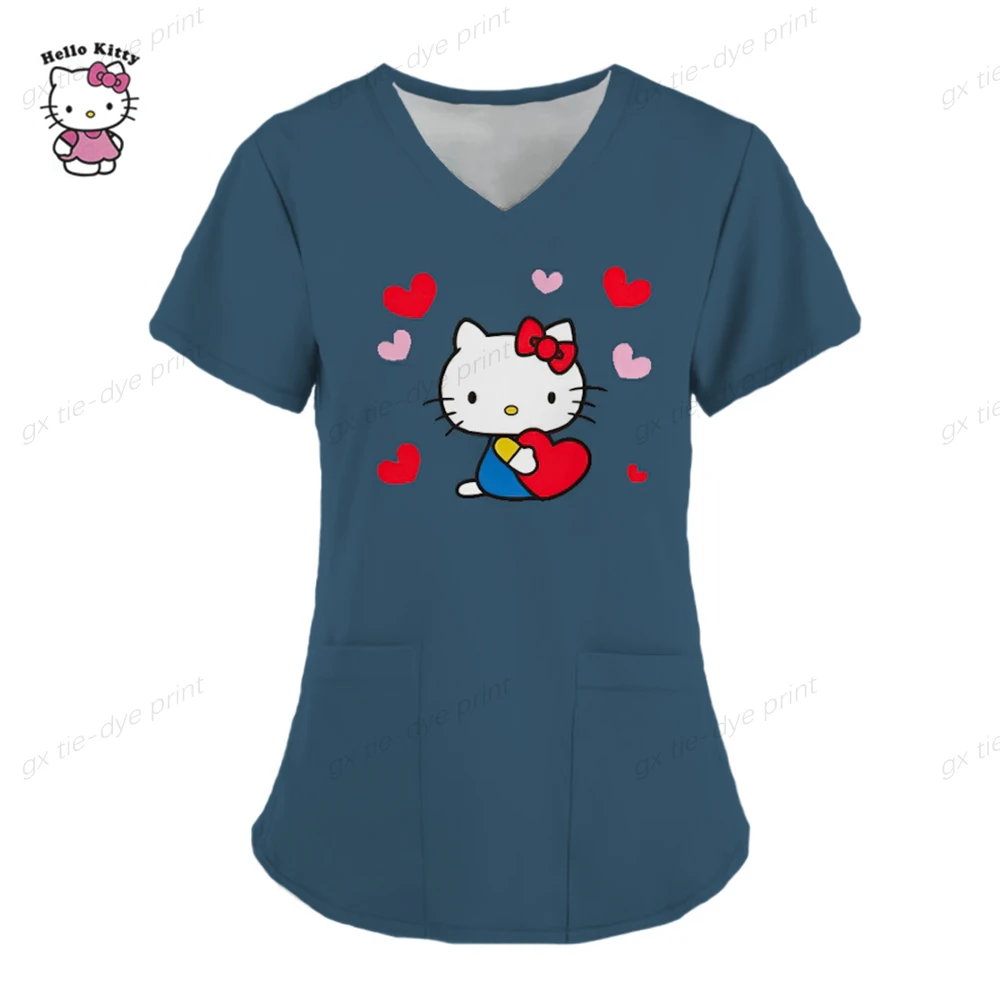 thumbnail image 1 of Camiseta Hello Kitty Camisetas Uniforme Enfermera Bolsillo Hello Kitty Cuello V Ropa Mujer Tops Hospital Top Mujer 2023 Uniforme Cuello, 1 of 5