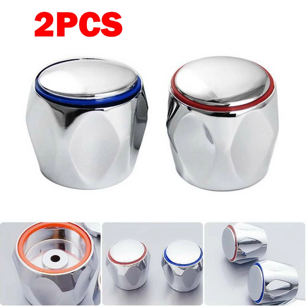 

Hot Cold Faucet Handle Knob Universal Replacement Handle Silver Tone Red+Blue 2 Pcs/Set Faucet-Knob Handle Bathroom Accessories