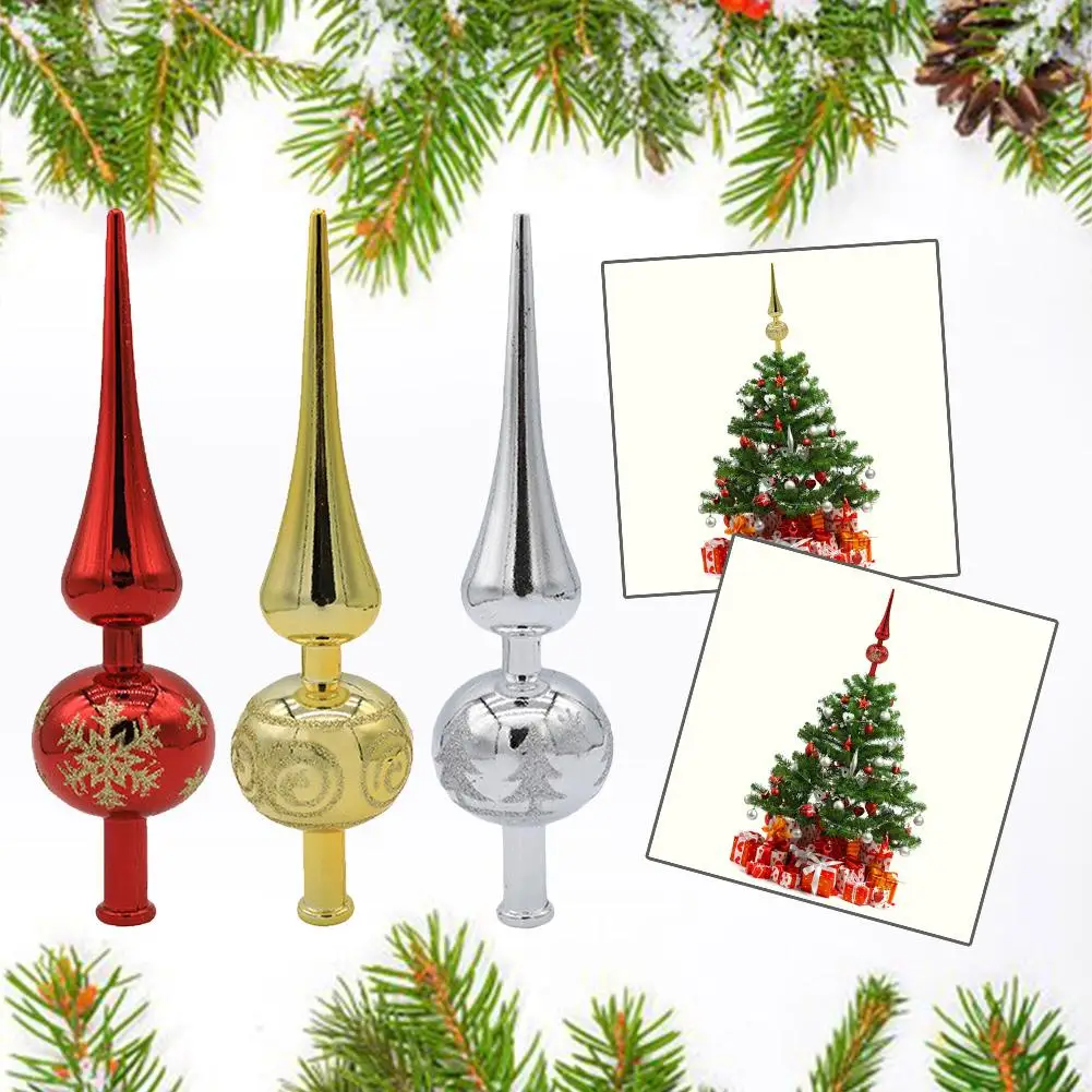 

Christmas Tree Topper 23cm Red Gold Silver Tip Shaped Ornament Decorations for Home Navidad Noel Natal Gift New Year 2024