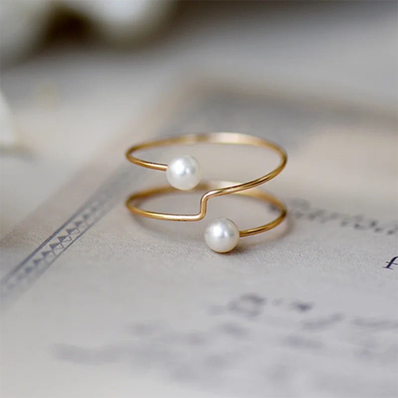 

14K Gold Filled Ring 925 Silver Pearls Ring Handmade Pearl Ring Jewelry Knuckle Ring Mujer Boho Minimalism Ring for Women