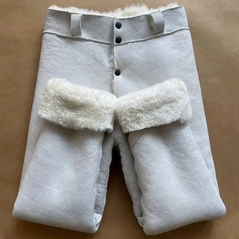 Men Trousers Leather Pants Cotton Trousers Whole Genuine Sheepskin Warm High Waist Leather Pants Men Women Pure Wool Cotton Trousers Fur Underwear Pant New Winter Clothing