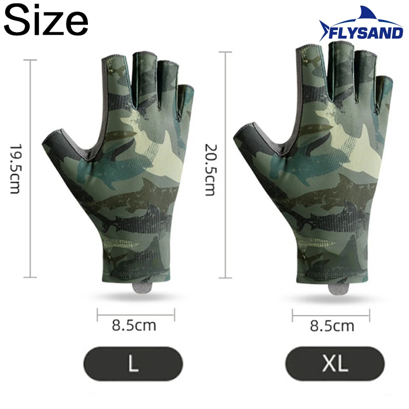 FLYSAND Professional UV Fishing fingerless gloves Men's Ice Silk Fingerless High Elastic Non-slip Wear Resistant Cycling Outdoor Glove L/XL