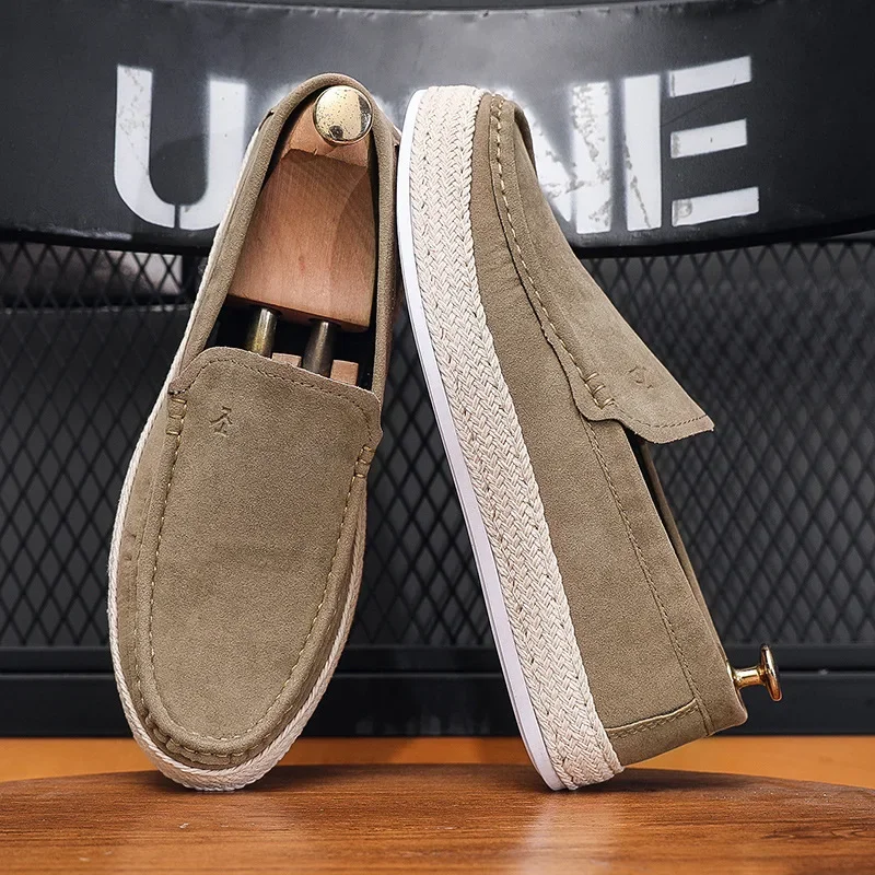 Men Loafers Shoes Summer Shoes Man New Fashion Canvas Footwear Soft Flat Comfy Flock Suede Leather Men Casual Vulcanized Shoe 4