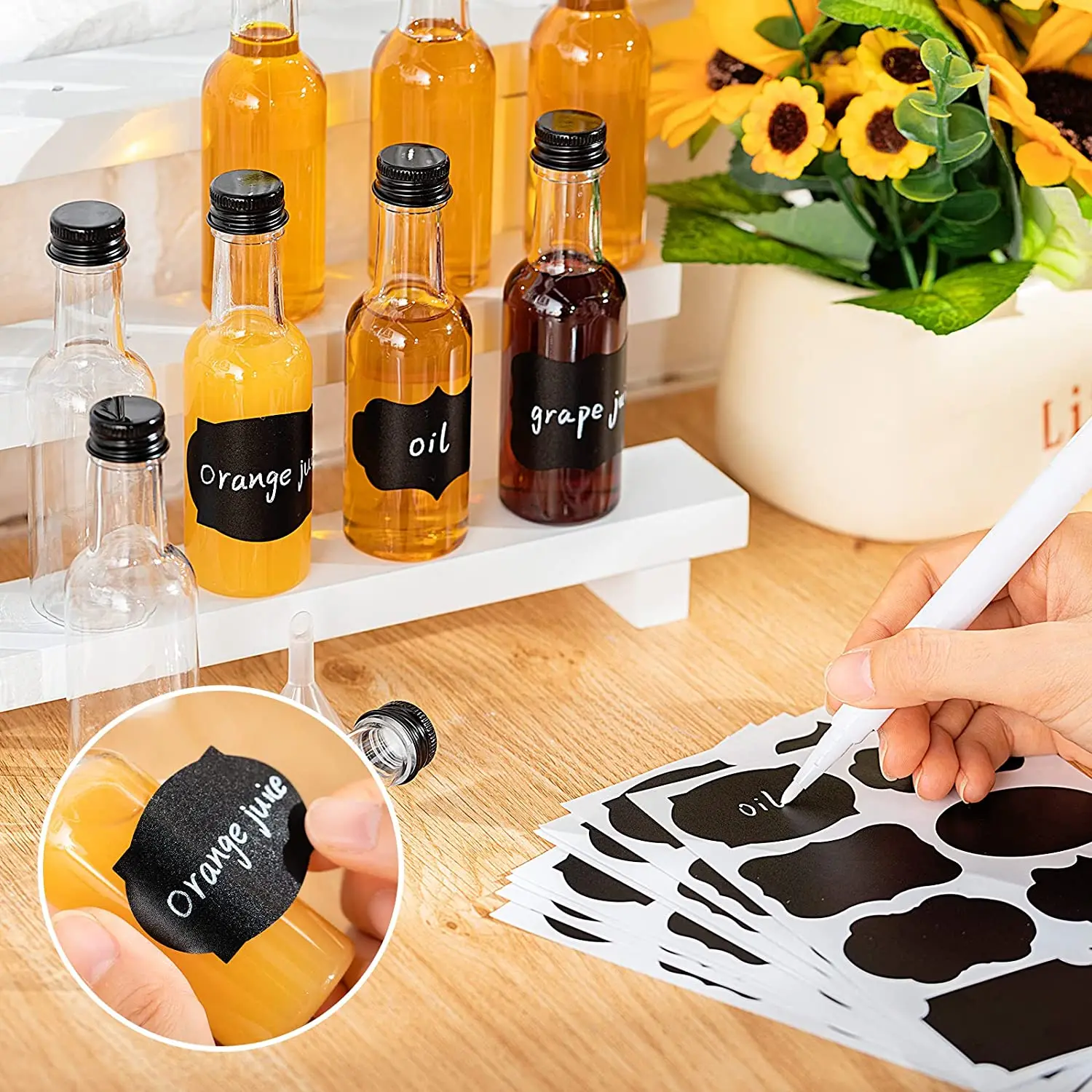 16/48/72Pcs 50ml Mini Liquor Bottles Reusable Plastic Empty Spirit Bottle Liquid Funnel Labels Pens for Vodka Champagne Whiskey