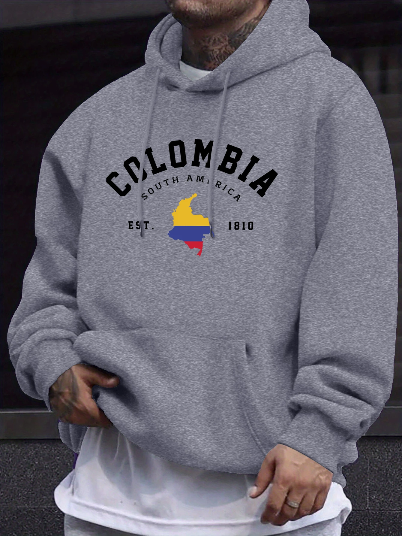 Colombia South America Est 1810 Print Mens Pullovers Fleece Autumn Hoodie Casual Comfortable Sweatshirt Basic Street Sportswear
