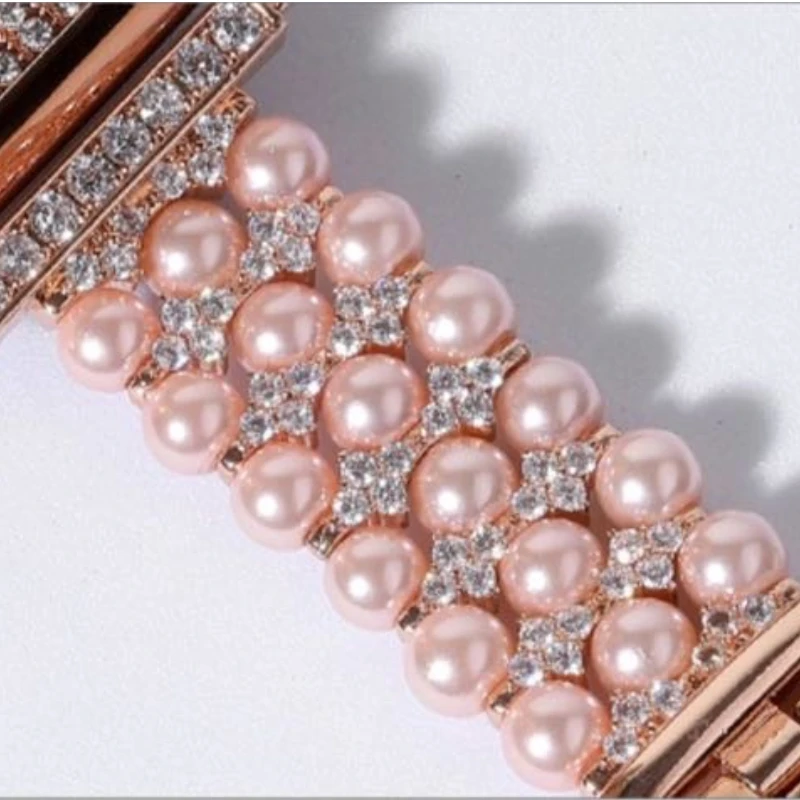 Metal Strap For Apple watch UItra 49mm 45mm 41mm Pearl Chain Diamond Bracelet Watch Band iWatch 8 7 6 5 4 SE 44mm 42mm 40mm Belt