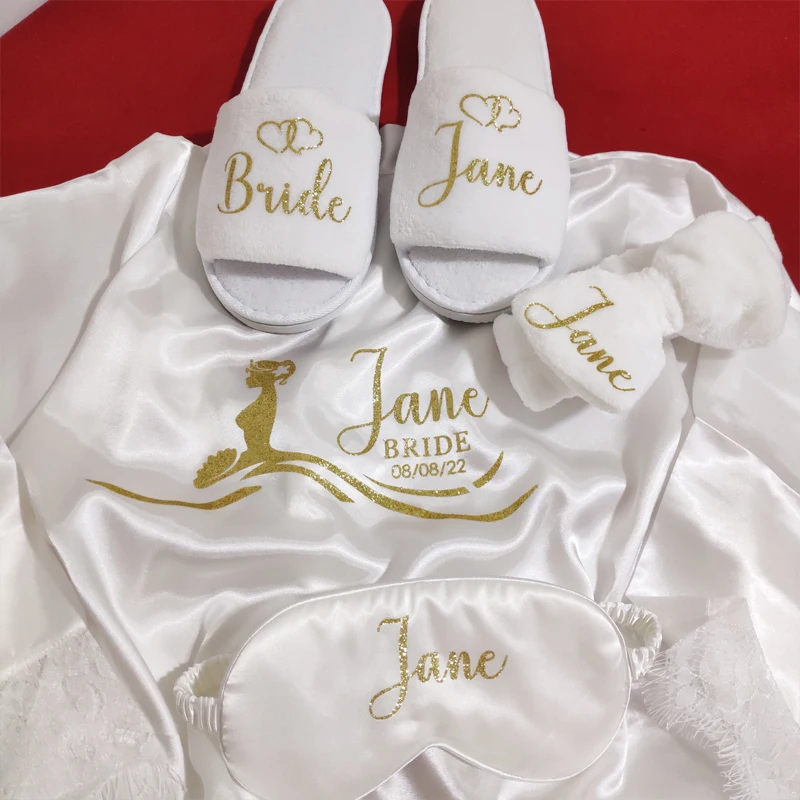 Personalized Date Name Lace Bride Robes For Women Wedding Bridesmaid Bachelorette