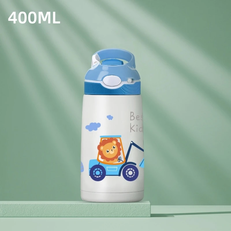 400ML  Kids Water Bottle Cartoon Animal Thermos Mug Baby Duck Billed Straw 316 Stainless Steel Vacuum Flasks Thermos Bottle