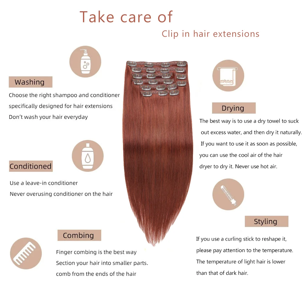 Hair extensions Clip In Hair Extensions Straight 100% Human Hair Stainless Clip Lace Sides 200G 10PCS/Set Ends High Density For Full Head #33