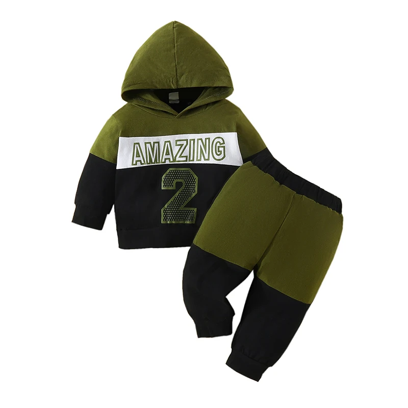 

3-24 Months Baby Boy Clothes Long Sleeve Patchwork Color Hoodie Top Pants Suit Autumn Winter Infant Toddler Boys Costume