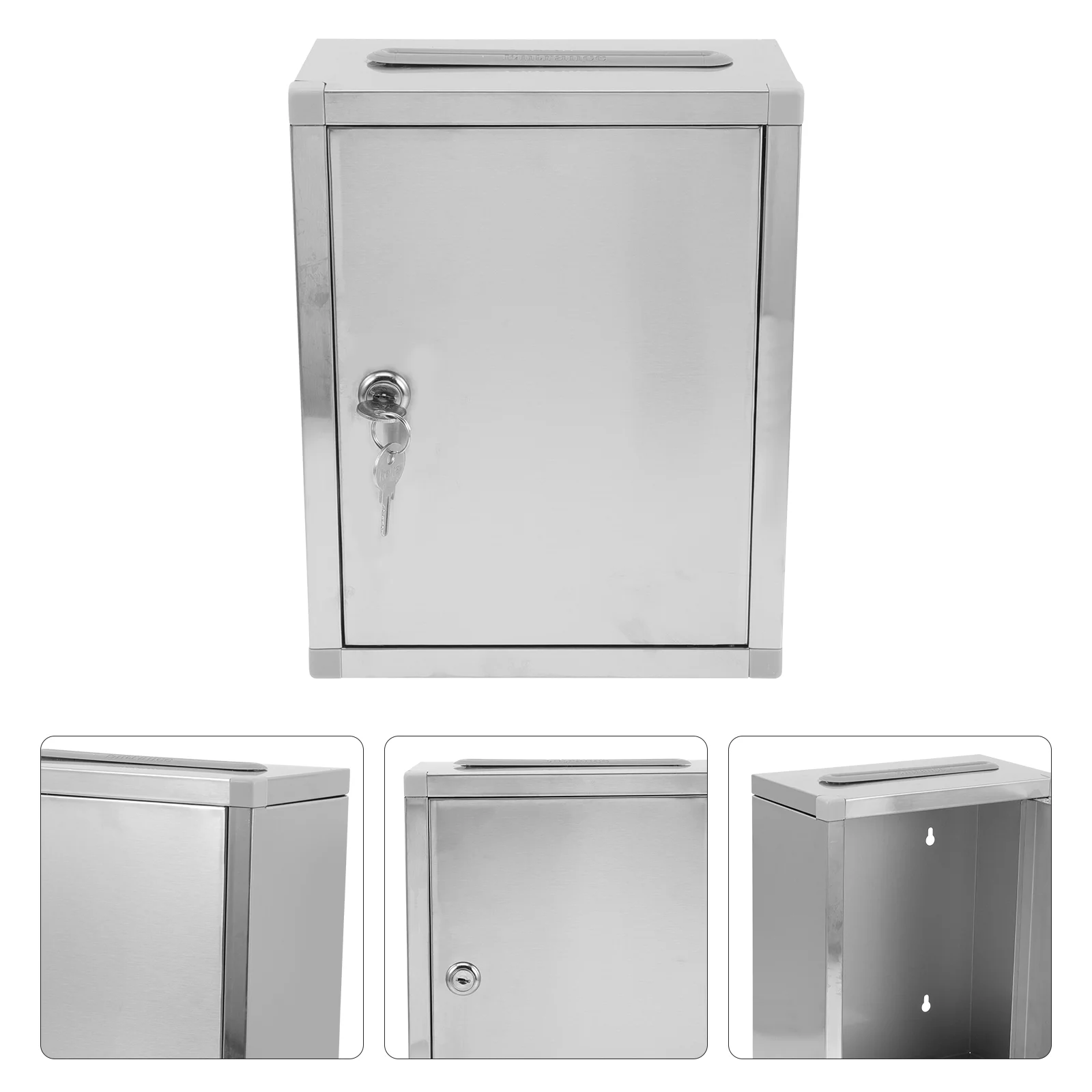 Wall Drop Box Donation Ballot Box with Lock Mailbox Letter Post Box Complaint Suggestion Comment Box Stainless Steel for Home