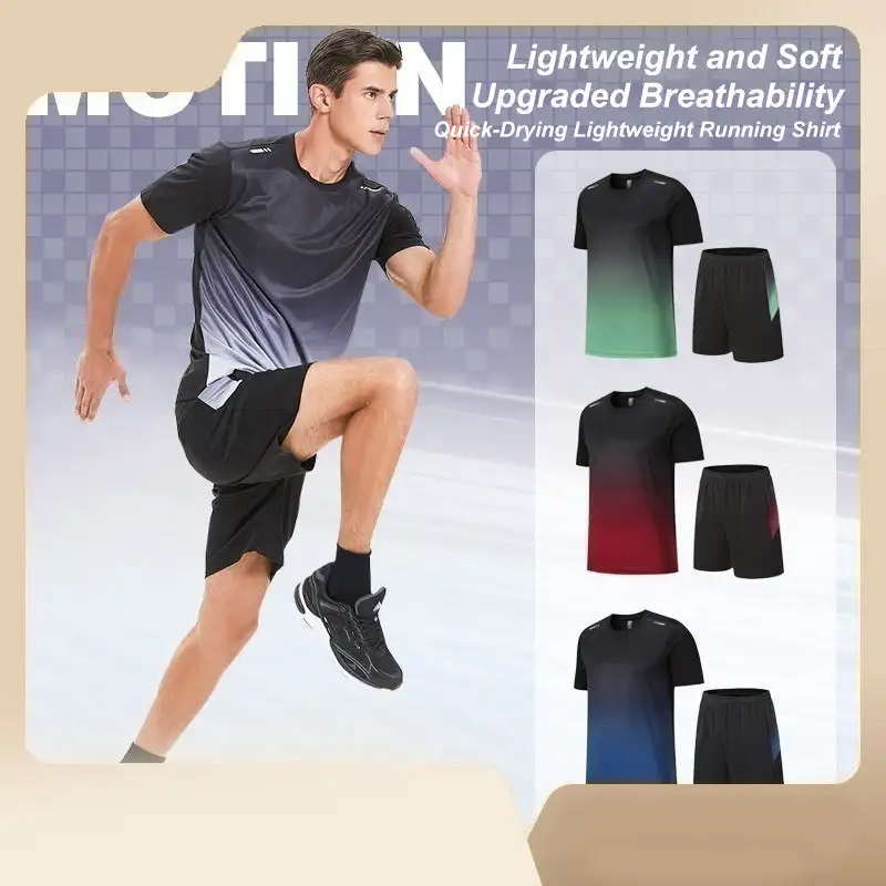 

Fitness Clothes Ice Silk Quick Drying T-shirt Suit Men Short Sleeve Running Sportswear Shorts Tracksuit Gym Sports Training Set
