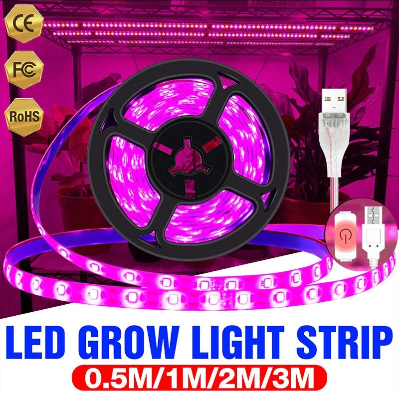 Plant Grow Light Strip 2835 SMD Waterproof USB Touch Dimming Full Spectrum Phyto Lamp Greenhouse Plants Flowers Seed Hydroponics usb led plant lamp full spectrum 5v grow light strip 0 5m 1m 2m 3m phyto waterproof greenhouse lighting smd 2835 seeds fitolampy