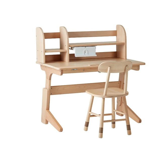 Juego de muebles de madera de haya para niños, mesa de estudio y silla  giratoria de madera maciza, 100x65x112cm - AliExpress
