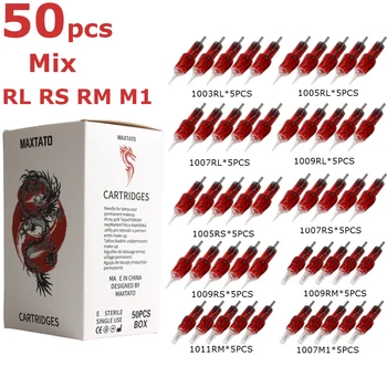 Cartuccia dell'ago del tatuaggio MAXTATO RL RS RM M1 ago della cartuccia del tatuaggio misto usa e getta con membrana di sicurezza per la macchina del tatuaggio